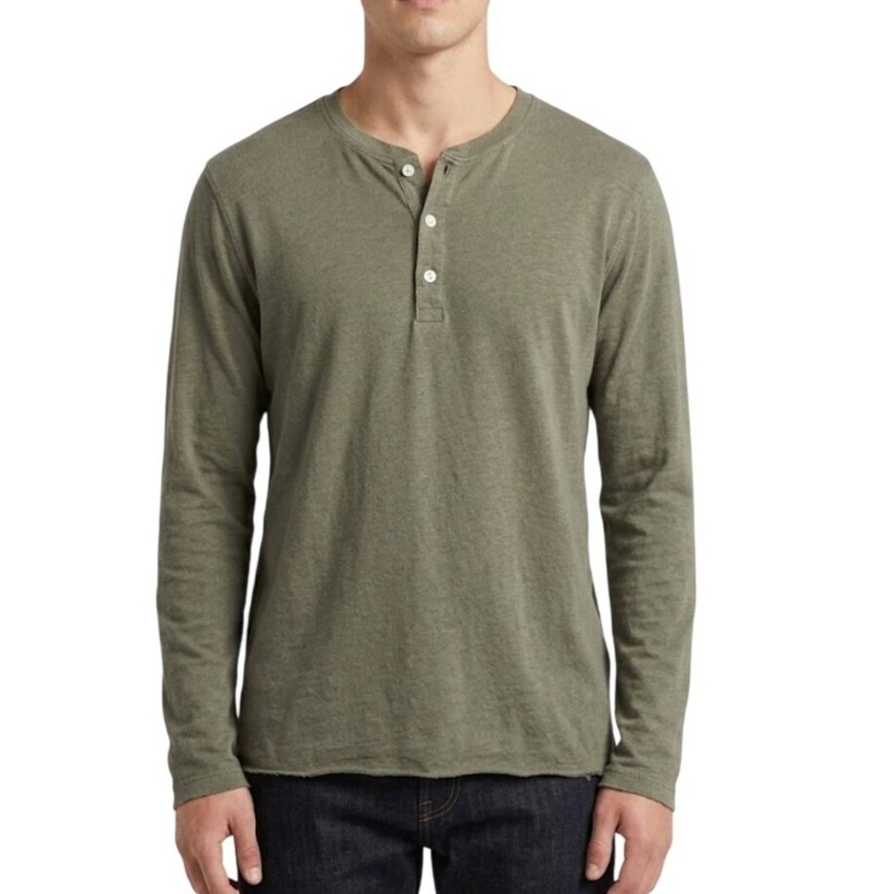 BILLY REID Mens Olive Green Pima Cotton Long Sleeve Henley‎ Shirt Size Large